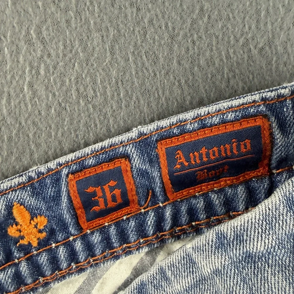 Rock Revival Antonio Jeans Men's 36 (Fits 38x36) Blue Bootcut Thick Stitch Y2K